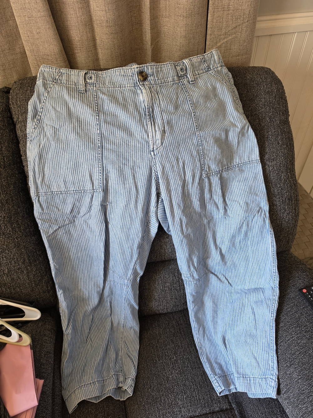 Sonoma Light Blue Pinstripe Cropped Workwear Pants